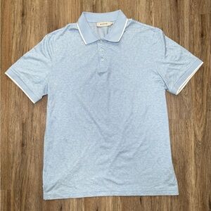 Bugatchi Men’s Polo Shirt L Cotton Modal Floral Jacquard Knit Blue